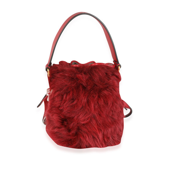Fendi Red Lamb Fur & Calfskin Leather Mini Mon Trésor Bucket Bag - Picture 3 of 6